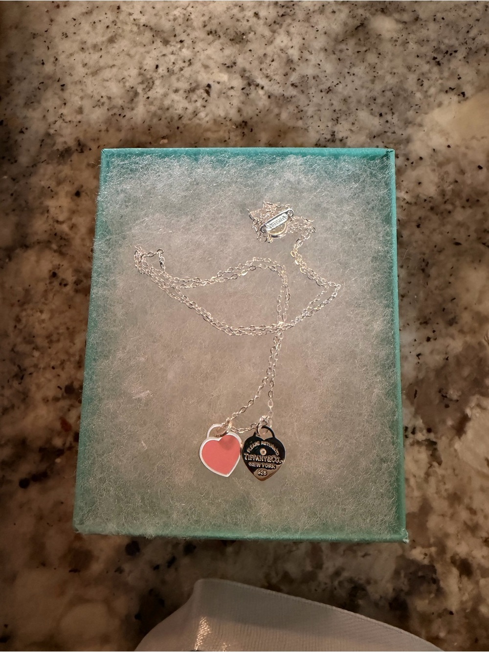 Tiffany & Co. Silver Heart Necklace with Pink Enamel Heart